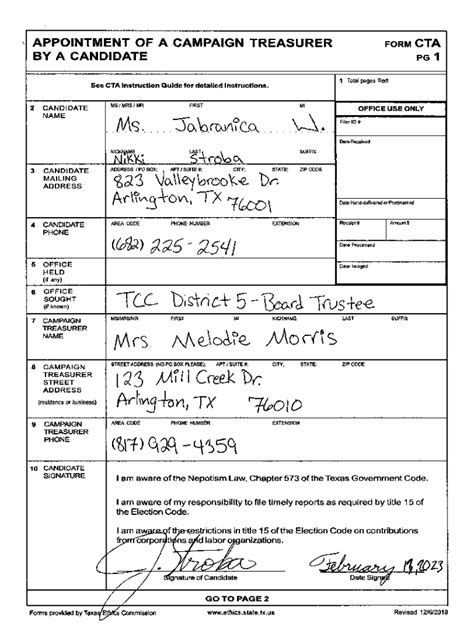 Fillable Online Orr Form Cta Campaign Treasurer Fax Email Print