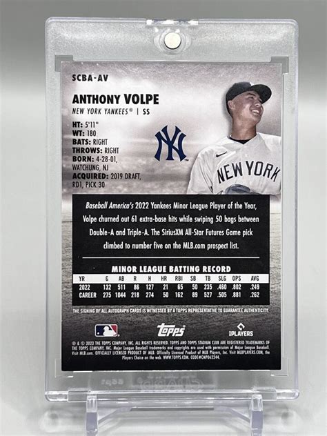 Anthony Volpe 2023 Topps Stadium Club Rookie Auto Yankees RC SCBA AV