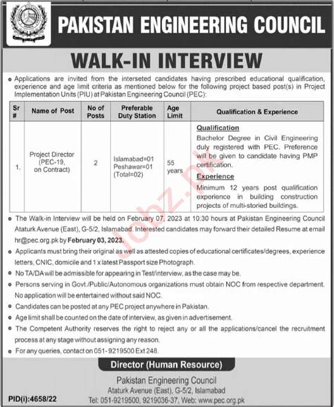 Project Director Jobs In Pakistan Engineering Council Pec Job