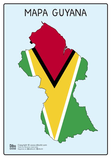 Mapa Guyana Con Bandera Dibuhit