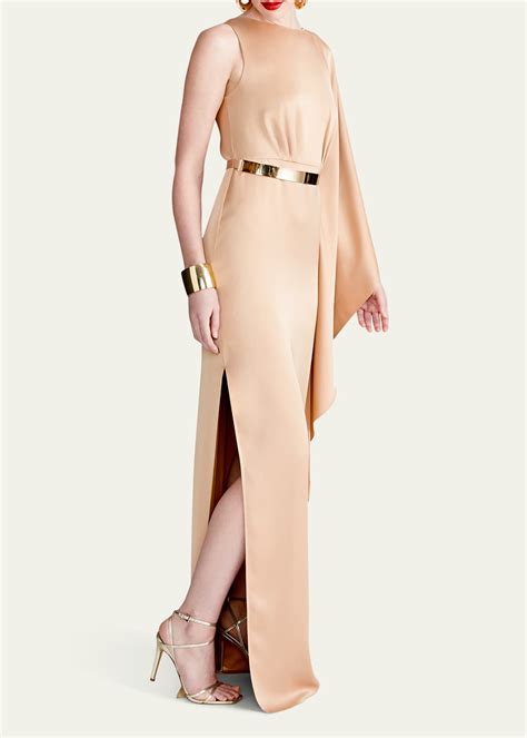 Halston Rhiannon One Shoulder Satin Column Gown Bergdorf Goodman