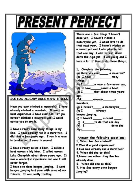 Present Perfect Esl Worksheet By Giovanni 941