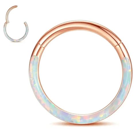 Opalite Frontal Stainless Steel Hinged Segment Ring Body Jewelry Supermarkets