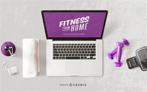 Fitness From Home Computer Mockup Psd Editable Template