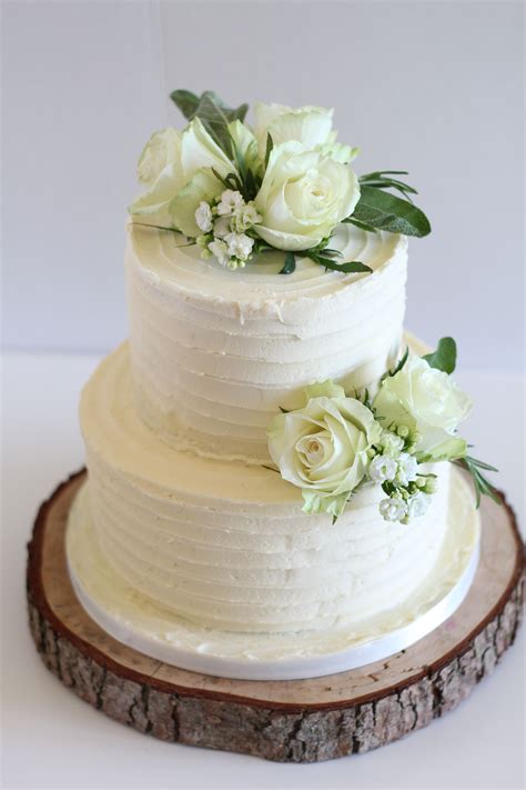 Rustic Two Tier Buttercream Wedding Cake With Fresh Flowers Wedding