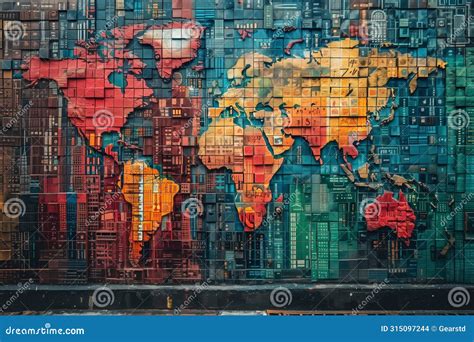 World Map on Colorful Container Facade Stock Photo - Image of regional ...