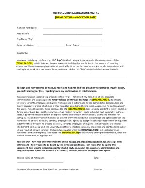 Fillable Online Release And Indemnification Form For Name Of Fax