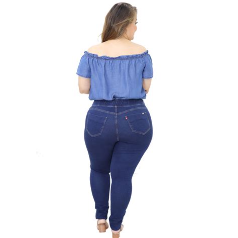 Calça Legging Jeans Plus Size Cintura Alta Azul Cambos