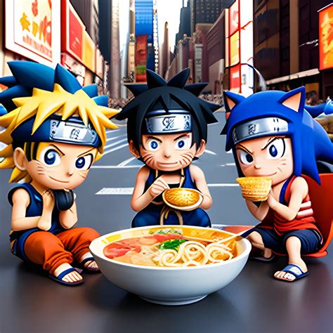 Naruto Sonic Y Luffy Comiendo Ramen En New York 3d Arthub Ai