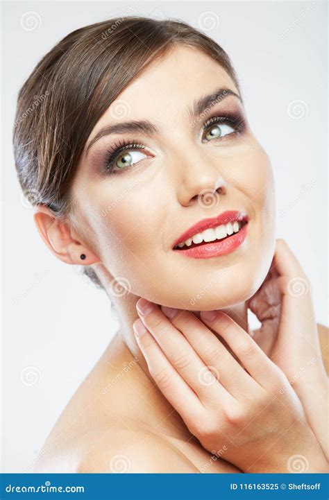 Woman Face Close Up Beauty Portrait Female Model Poses Stock Image