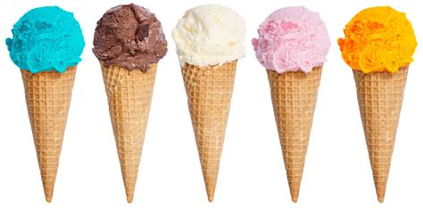 Collection Of Ice Cream Scoop Sundae Cone In A Row Stock Photo