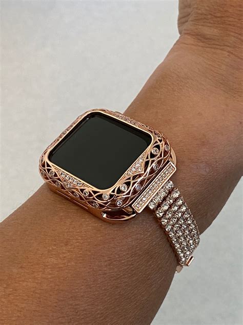 Apple Watch Band Women Rose Gold And Or Iwatch Case Crystal Bezel 38mm 40mm 42mm 44mm Series 6 Se