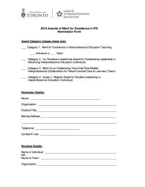 Fillable Online Awards Of Merit Nomination Form 2016 University Of