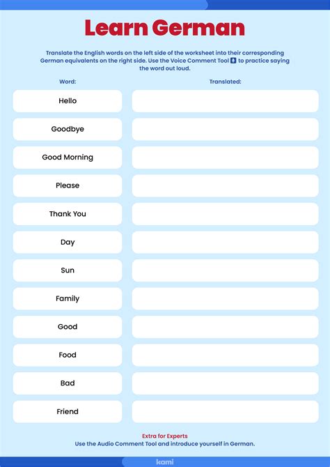 Free German Worksheets