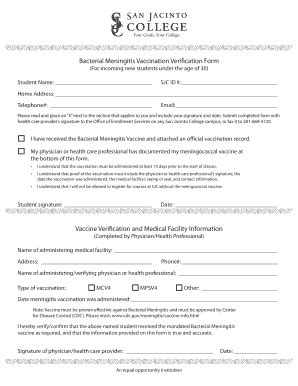 San Jac Meningitis Fill Online Printable Fillable Blank PdfFiller