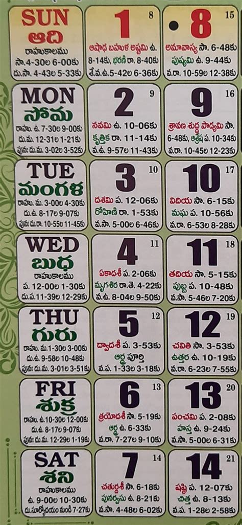 2021 August Telugu Calendar Telugu Panchangam Tidhi Rahukalam Festivals