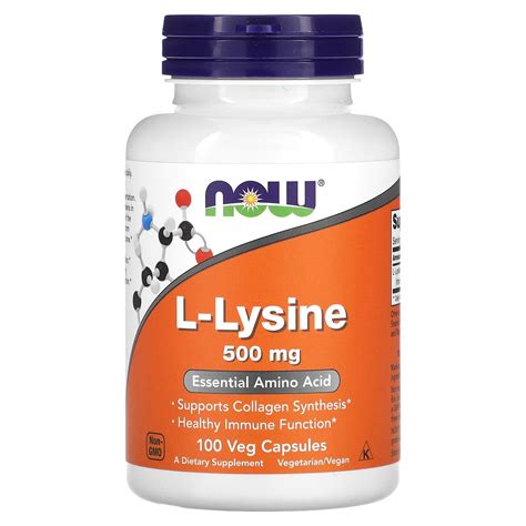 NOW Foods, L-lisina, 500 mg, 100 cápsulas vegetales