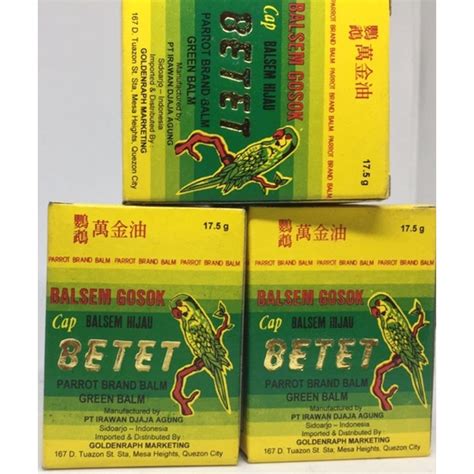 Betet Parrot Brand Green Balm For Cold Toothache Itching Rheumatism