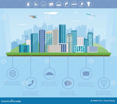 Ciudad Elegante Paisaje Urbano Con Los Elementos Infographic Ciudad