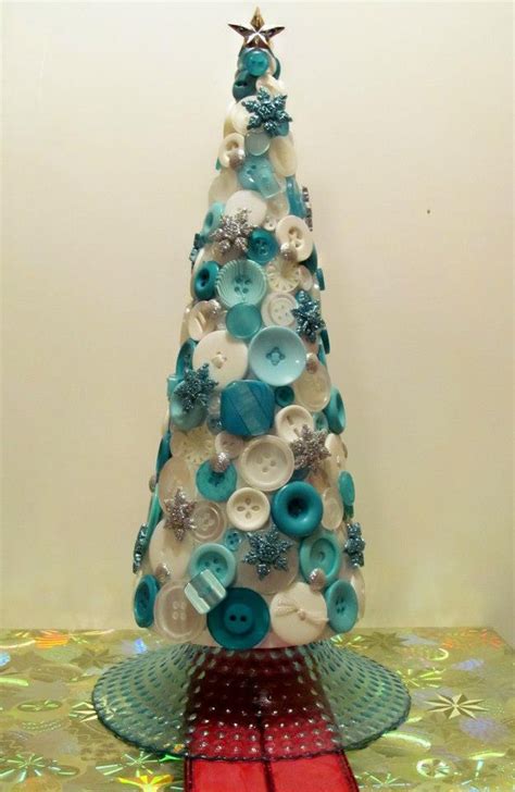 Button Blue Silver Snowflake Christmas Tree Blue Christmas Tree