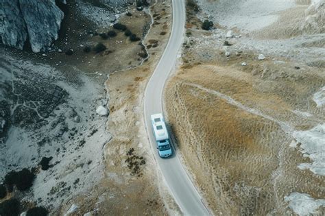 Premium Photo Aerial View Of Car Driving Down Road Generative AI