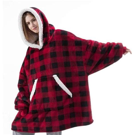 Sweat Plaid Sweat à Capuche Couverture Pull Capuchon Sherpa Peluche à