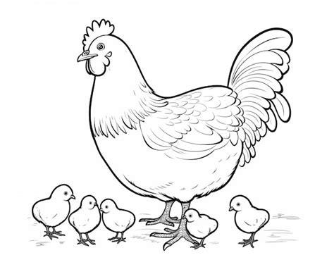 Premium Photo | A black and white drawing of a hen and chicks generative ai