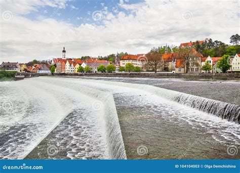 Cityscape of Landsberg am Lech and the Lech River. Stock Image - Image ...