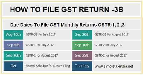 How To File Gstr 3b Gst Return July 2017 Due Date 20082017 Simple Tax India