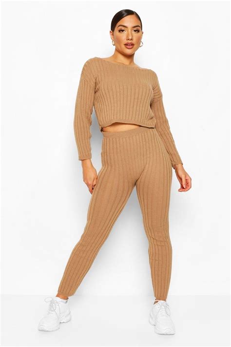 Rib Knit Legging Loungeset Boohoo Knit Two Piece Set Two Piece Pant