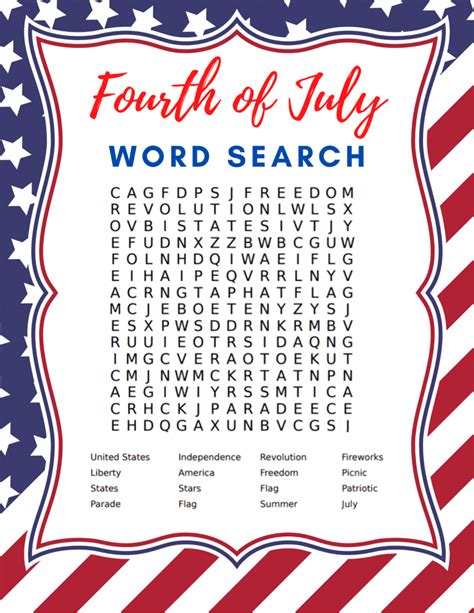 Th Of July Word Search Printable Easy