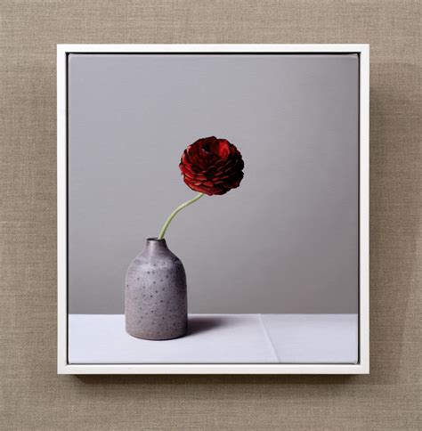 Jo Barrett Still Life With Wood Ash Glazed Bottle And Red Ranunculus