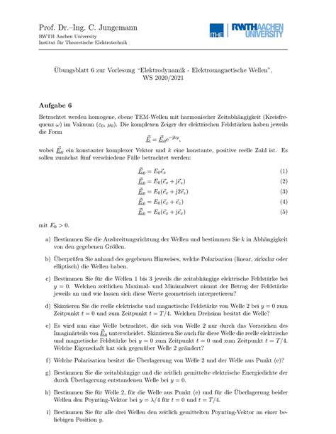 Uebungsblatt 06 EDEW Übung Prof Dr Ing C Jungemann RWTH Aachen