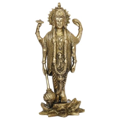 ARTVARKO Brass Lord Vishnu Idol Standing On Lotus Bhagwan Murti