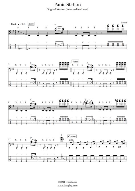 Panic Station Original Version Intermediate Level Muse Bass Tabs