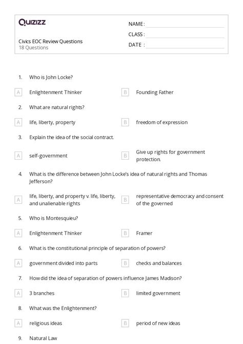 50 Civics Worksheets For 8th Grade On Quizizz Free Printable