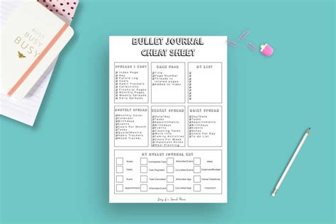 2025 Bullet Journal Cheat Sheet (Important elements + Printable Checklist)