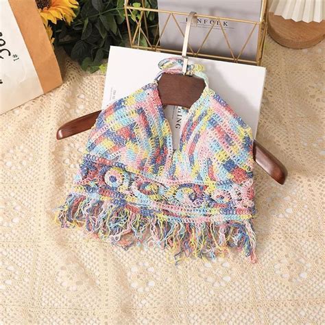 2023 New Crochet Top For Women Bikini Knitted Swimwear Top Beach Wear Outfit With Pad Shopee