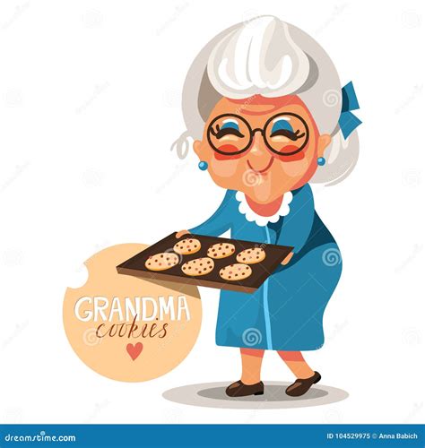 Grandmother Grandma In A Blue Dress And Glasses With Cooked Fresh