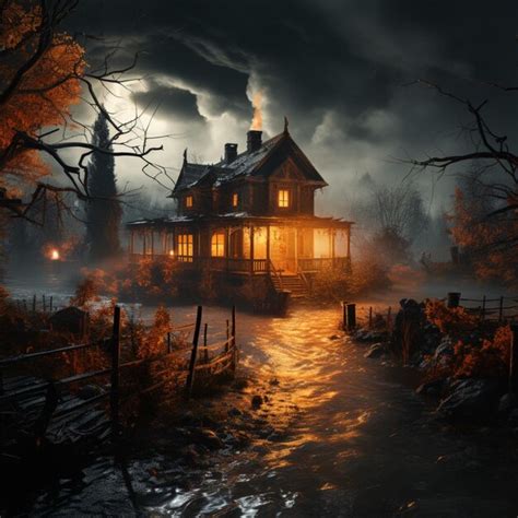 Premium Ai Image Haunted House Amidst A Storm