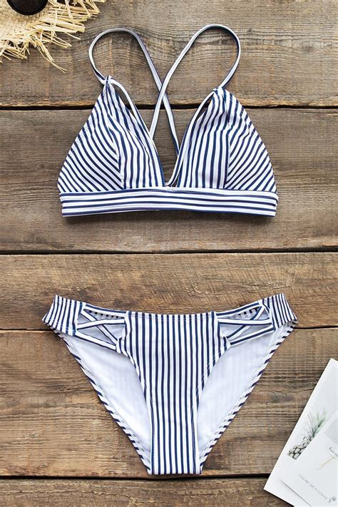 Navy And White Stripe Strappy Bikini