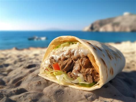Premium Photo | A burrito on the beach with the ocean in the background