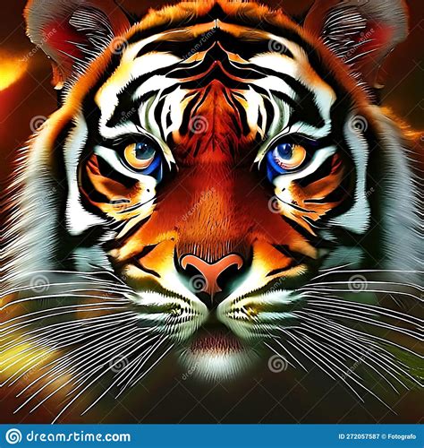 Portrait Of A Psychedelic Tiger Close Up Stock Illustration