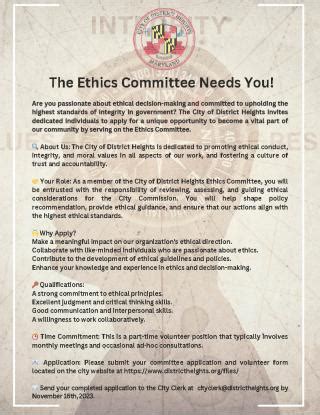 Ethics Committee Members Needed! | District Heights, MD