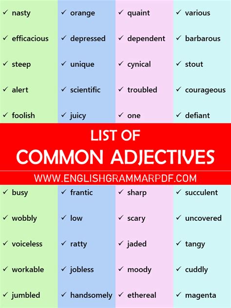 Common Adjectives In English Eslbuzz Learning English 53E