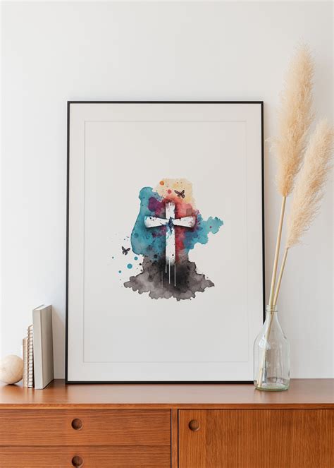 Christian Cross Wall Art Watercolor Print Cross Symbol Home - Etsy