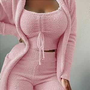 Jolysingws Sexy Lingerie Autumn Winter Women S Velvet Pajamas Set Piece Warm And Soft Fleece
