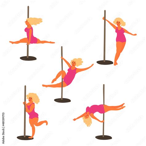 Plus Size Pole Dance Woman Body Positive Concept Set Cartoon