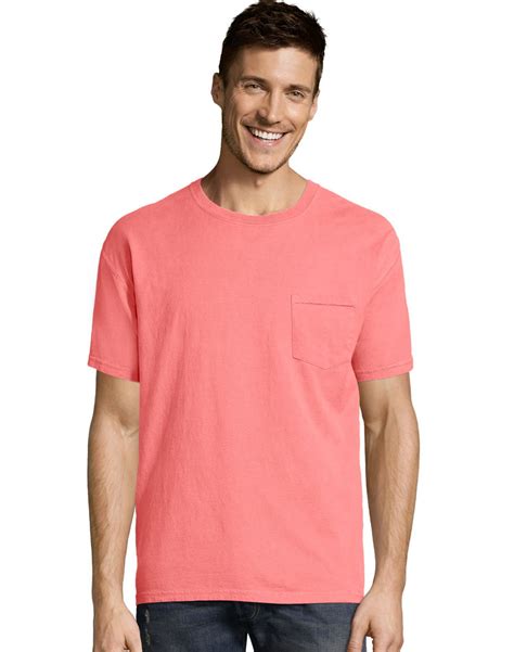 Hanes Mens Comfortwash Garment Dyed Short Sleeve Pocket Tee 3xl Coral