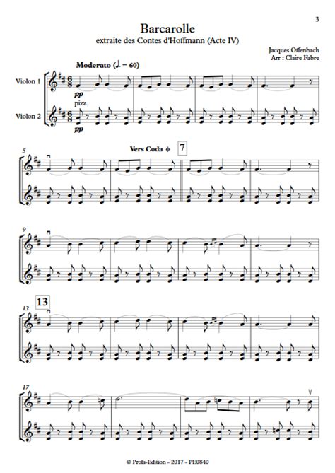 Score Barcarolle Violin Duet Jacques Offenbach